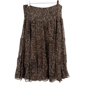 VTG 90s Lauren Ralph Lauren 100% Silk Skirt Size L Paisley Flowy Boho Fairy